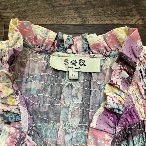 Sea New York Naya patchwork vintage flutter sleeve ruffle dress XS cottagecore - Picture 2 of 10